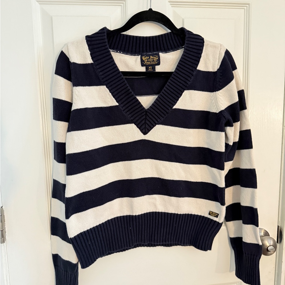 Polo Ralph Lauren Navy and White V Neck Sweater
